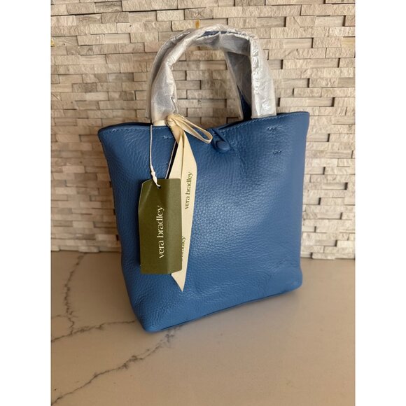 NWT Vera Bradley Mini Original Leather Tote Bag in Blue Quiet Harbor - Picture 4 of 7